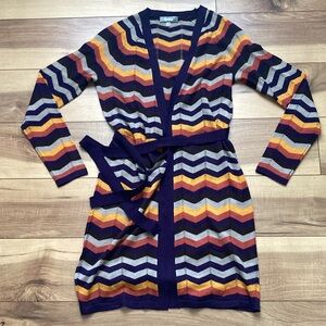 Neiman Marcus Chevron Stripe Cardigan Sweater